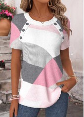Light Pink Geometric Print Tummy Coverage T Shirt