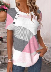 Light Pink Geometric Print Tummy Coverage T Shirt | thumb picture 