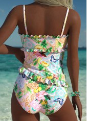 Pink Mid Waisted Frill Patchwork Tankini Set | thumb picture 