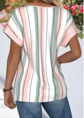 Multi Color Striped Tummy Coverage Short Sleeve Blouse | thumb picture 
