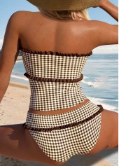Dark Coffee Mid Waisted Frill Plaid Tankini Set | thumb picture 
