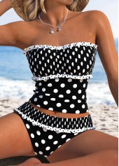 Black Low Waisted Patchwork Polka Dot Tankini Set
