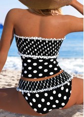 Black Low Waisted Patchwork Polka Dot Tankini Set | thumb picture 
