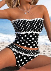 Black Low Waisted Patchwork Polka Dot Tankini Set | thumb picture 