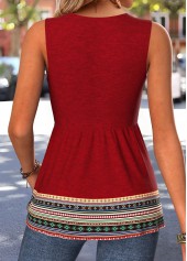 Deep Red Tribal Print Twist Sleeveless Tank Top | thumb picture 