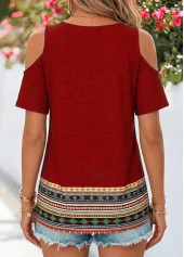 Deep Red Tribal Print Twist Short Sleeve T Shirt | thumb picture 