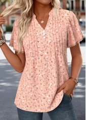 Dusty Pink Ditsy Floral Print Curved Hem T Shirt | thumb picture 