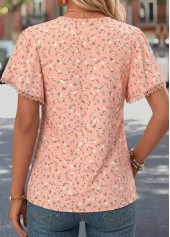Dusty Pink Ditsy Floral Print Curved Hem T Shirt | thumb picture 