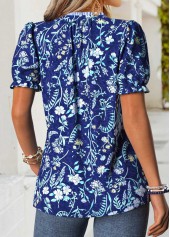 Blue Floral Print Frill Short Sleeve T Shirt | thumb picture 