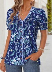 Blue Floral Print Frill Short Sleeve T Shirt | thumb picture 