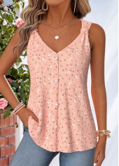 Light Pink Ditsy Floral Print Curved Hem Tank Top