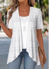 Raw White Short Sleeve Fake Two Piece Twinset