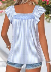 Light Blue Striped Curved Hem Short Sleeve Blouse | thumb picture 