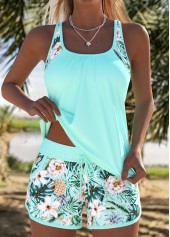 Mint Green Mid Waisted Patchwork Tankini Set