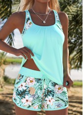 Mint Green Mid Waisted Patchwork Tankini Set | thumb picture 