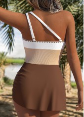 Dark Camel Patchwork One Piece Swimdress | thumb picture 