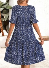Navy Ditsy Floral Print Shirred Half Sleeve Dress | thumb picture 
