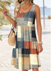 Multi Color Geometric Print Short Tummy Coverage Sleeveless Dress | thumb picture 