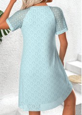 Light Blue Short Patchwork Round Neck Dress | thumb picture 
