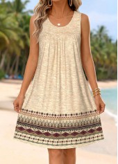 Light Camel Tribal Print Short Tummy Coverage Sleeveless Dress | thumb picture 
