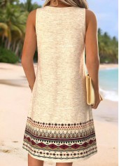 Light Camel Tribal Print Short Tummy Coverage Sleeveless Dress | thumb picture 