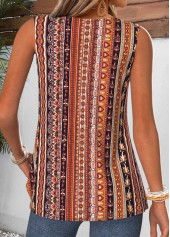 Dark Coffee Striped Curved Hem Sleeveless Tank Top | thumb picture 