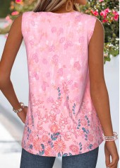 Pink Floral Print Sleeveless V Neck Tank Top | thumb picture 