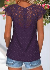 Purple Curved Hem Short Sleeve Split Neck T Shirt | thumb picture 