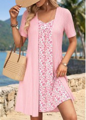 Light Pink Ditsy Floral Print Short Fake 2in1 Dress