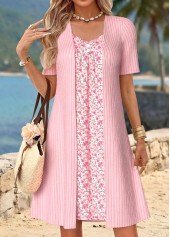 Light Pink Ditsy Floral Print Short Fake 2in1 Dress | thumb picture 