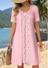 Light Pink Ditsy Floral Print Short Fake 2in1 Dress | thumb picture 