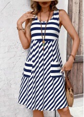 Blue Striped Tummy Coverage Sleeveless Round Neck Dress | thumb picture 