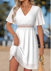 White Short Surplice V Neck Dress