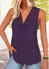 Purple Shirred Sleeveless V Neck Tank Top | thumb picture 