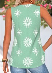 Green Tribal Print Shirred Sleeveless V Neck Tank Top | thumb picture 