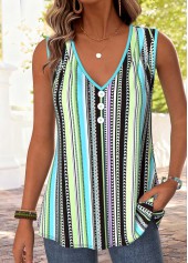 Multi Color Striped Curved Hem Sleeveless Tank Top