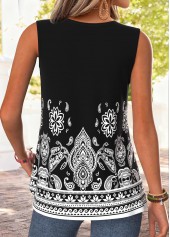 Black Tribal Print Curved Hem Sleeveless Tank Top | thumb picture 