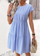 Light Blue Striped Short Tummy Coverage Round Neck Dress