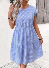 Light Blue Striped Short Tummy Coverage Round Neck Dress | thumb picture 