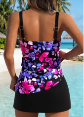 Black Mid Waisted Surplice Floral Print Tankini Set | thumb picture 