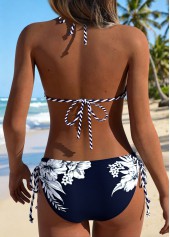 Navy Mid Waisted Pull On Floral Print Bikini Set | thumb picture 