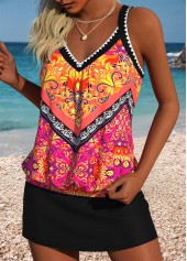 Orange Mid Waisted Blouson Tribal Print Tankini Set | thumb picture 
