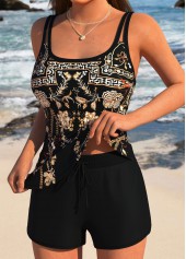 Black Mid Waisted Tribal Print Tankini Set | thumb picture 