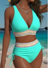 Cyan Mid Waisted Drawstring Bikini Set | thumb picture 