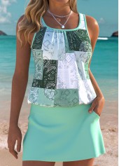 Sage Green Mid Waisted Ruched Tribal Print Tankini Set | thumb picture 