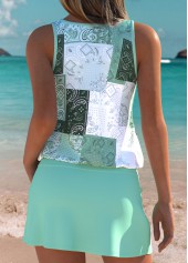 Sage Green Mid Waisted Ruched Tribal Print Tankini Set | thumb picture 