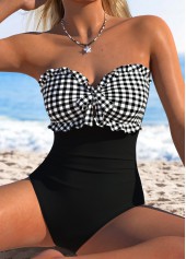 Black Cut Out Gingham Print One Piece Swimwear