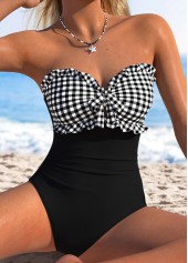 Black Cut Out Gingham Print One Piece Swimwear | thumb picture 