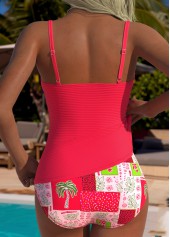 Coral Mid Waisted Wrap Tropical Plants Print Tankini Set | thumb picture 