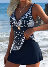 Navy Mid Waisted Tribal Print Tankini Set | thumb picture 